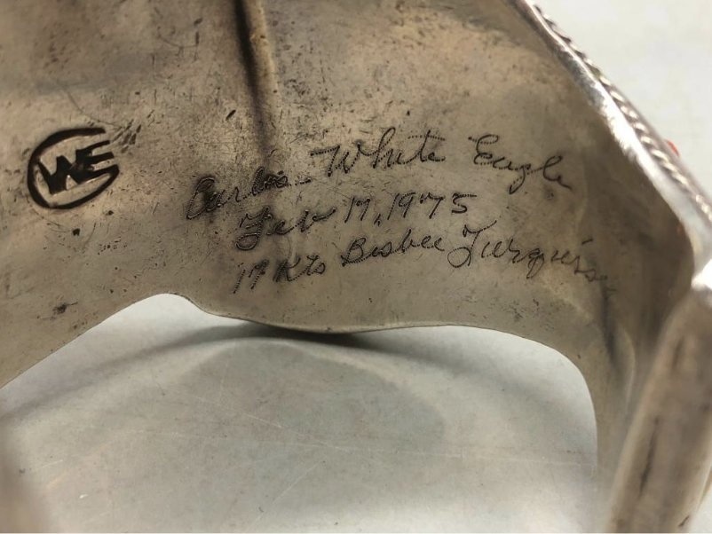 Hallmarked Carlos White Eagle (etched, script). Carlos White Eagle. Active since 1950s-2013.